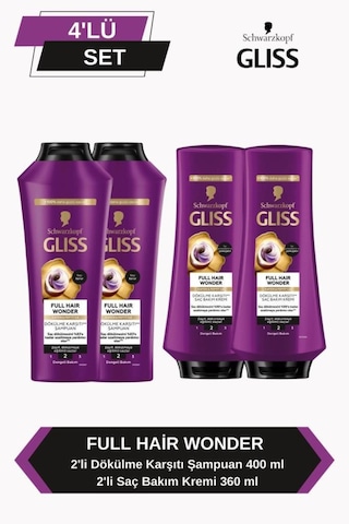 Gliss Full Hair Wonder Dökülme Karşıtı Şampuan 400ml X 2+ Saç Kremi 360ml X2 set-hnkl-5221-6363 Tüm Saçlar