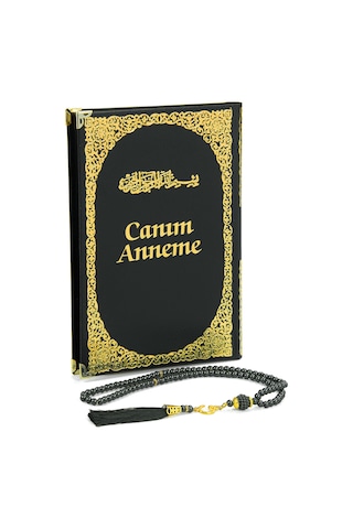 Anneye Hediye Kutulu İnci Tesbihli Ciltli Yasin Kitabı Seti Siyah