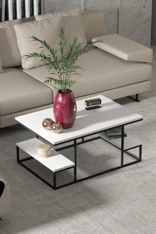 Reyo Falez Deluxe Raflı Orta Sehpa 60x90 Cm Modern Dikdörtgen Orta Sehpa Beyaz