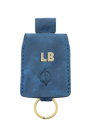 İsminizin Baş Harflerine Özel Deri Anahtarlık Saks Mavisi