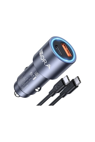 Gar241 Pd+qc Metal Araç Şarj Cihazı 20w+18w - 1m Type-c To Type-c Kablosu - Gri
