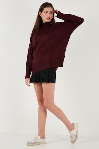 Lela Premium Oversize Fit Balıkçı Yaka Yumuşak Dokulu Triko Bayan Kazak 680Kz00469 Bordo