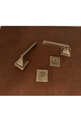 Karo Mat Antik Sarı Kare Rozetli Zamak Wc Banyo Kapı Kolu 1 Takım