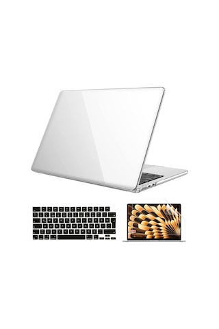 Novstrap  Macbook Air M3 Çip 13.6 İnç A3113 İle Uyumlu Parlak Kılıf + Siyah Klavye Kılıfı +film Karışık Çok Renkli