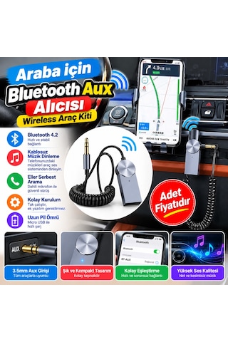 Araba İçin Bluetooth Aux Alıcısı Wireless Araç Kiti Adet Fiyatıdır