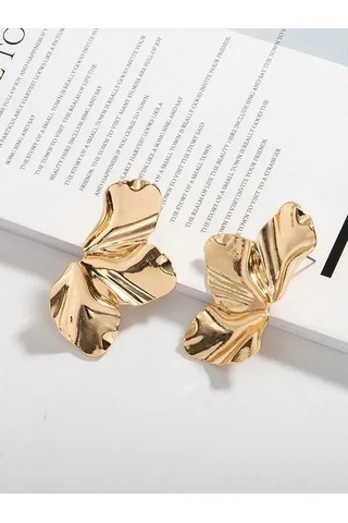 Moveevo Gümüş Kaplama Gül Yaprağı Desenli Asimetrik Akşam Giyimi Küpe, Doğal Aventürin Taşı, Kadınlar İçin Modern Takı, 50x25 Mm, 18g Gold