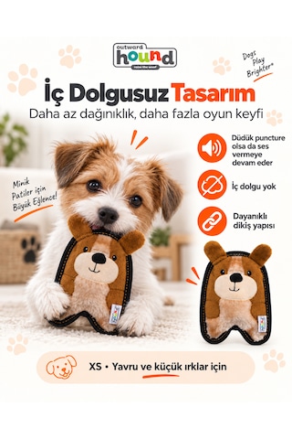 Outward Hound İnvincibles Puppy Brown Köpek Oyuncağı Xs - Yüksek Dayanımlı Ve Düdüklü
