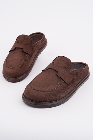 Muggo Vintage Süet Deri Günlük Rahat Önü Kapalı Kadın Loafer Terlik Kahverengi