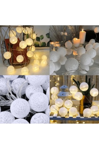 2 Metre 10 Led Büyük Kristal Top Işık Pilli 2 Kademeli 6 Cm Top Boyu Açık Beyaz