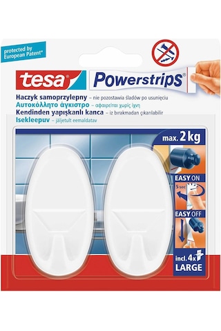 Yapışkanlı Askı - Çivi, İz Bırakmadan Sökülebilir, Beyaz, Oval Beyaz