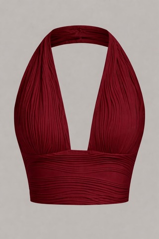 Hımmelduf Elastanlı Haılter Yaka Crop Dekolteli Bluz Bordo