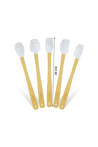Valletta Indigo 5'li Beyaz Renkli Noktalı Bambu Silikon Spatula