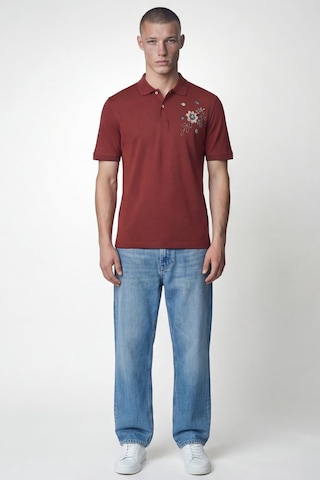 Giotelli Erkek Kiremit Dar Kesim Slim Fit %100 Pamuk Nakışlı Düğmeli Polo Yaka Tişört