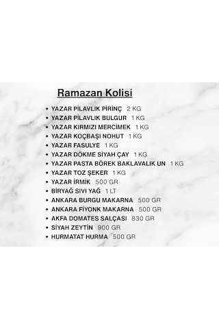 Yazar Ramazan Paketi 8 Kolisi 16 Parça 13,730 Kg
