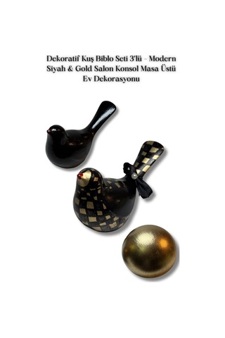 Dekoratif Kuş Biblo Seti 3 Lü Modern Siyah Gold