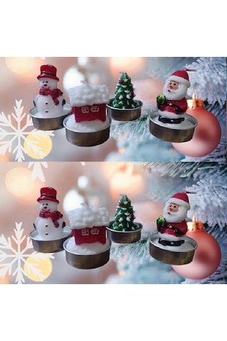 Vıp Deluxe 12 Adet Noel Tealight Mum Noel Baba Kardan Adam Çam Ağacı Noel Evi Gerçek Yılbaşı Mumu