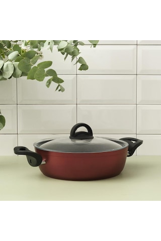 Hisar Optima Talia Granit Basık Tencere 26 Cm Bordo Inox