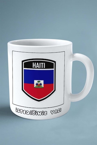 Haiti Bayrak Baskılı Kupa Bardak Çift Taraflı Kişiye Özel Çok Renkli