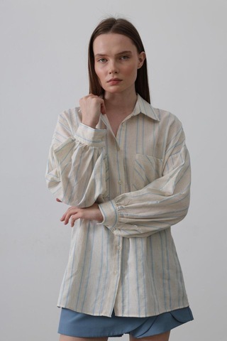 Gömlek - Bej Mavi Karışık