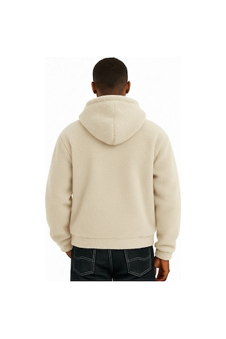 Genius Store Genıus Store Erkek Kapüşonlu Polar Sherpa Kuzu Kumaş İçi Şardonlu Kapüşonlu Sweatshırt Sherpa-kap Ekru