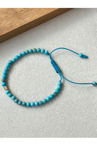 14 Ayar Altın Burgu Altın Detaylı Doğal Firuze Taşlı Şık Altın Bileklik Altın