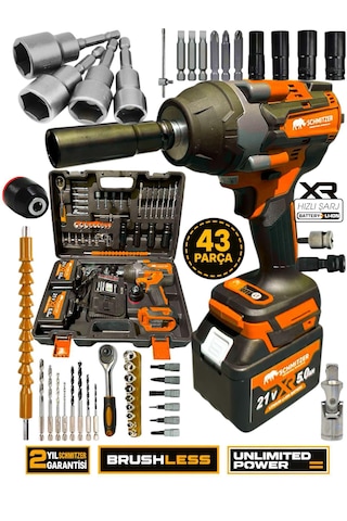 Schmıtzer Sch-9502t Pro 21v 15 Pilli Çift Akülü Kömürsüz Darbeli Vidalama 650 Nm Somun Sıkma Sökme Matkap