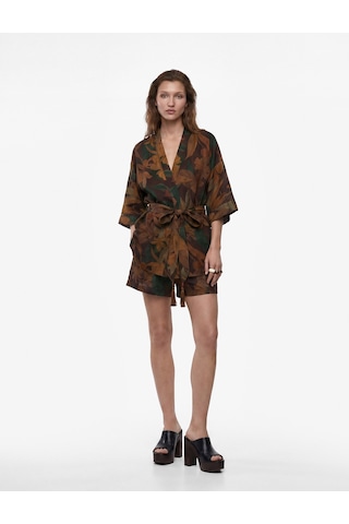 Koton Koton X Melis Ağazat - Püsküllü Kuşak Detaylı Floral Desenli Kimono Kahverengi Desenli 6sak50039ew