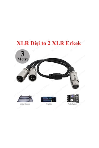 3 Metre Xlr Dişi 2Xlr Erkek Mikser Mikrofon Ses Splitter Y Kablo