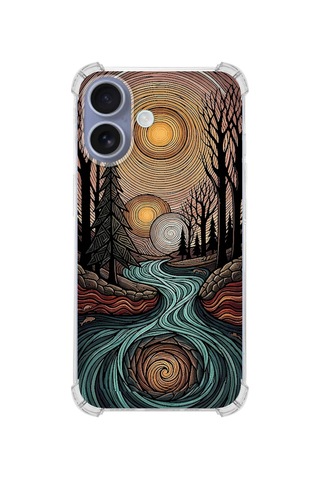 Printify Apple iPhone 16 İle Uyumlu Simya Serisi Girdaplar Tasarımlı Uv Baskılı Köşe Korumalı Antişok Kılıf Şeffaf