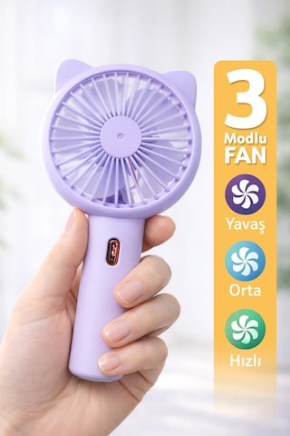 3 Modlu Şarjlı El Fanı 3 Kademe Seyahat Masaüstü Vantilatör Taşınabilir Mini Fan Mor F136