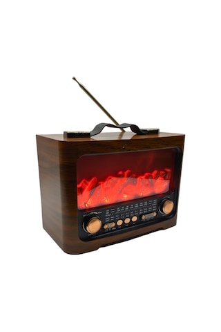 Retro - 17 - Şömine Tasarımlı Bluetooth Hoparlör Fm Radyo Usb Tf Kart - Muratech - Müzik Çalar