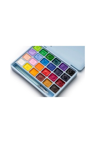 Hımı Jelly Cup Gouache Set 24 Renk X 30 Gr Guaj Boya + 3 Fırça Ice Blue Case Edition Karışık Renk