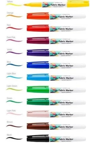 Tekstil Kumaş Kalemi Markörü 12 Li Keçeli Kalem Fabric Marker Tekstil Markörü 12 Renk 1 Paket