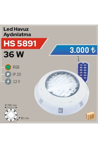36w Led Havuz Aydınlatma, Rgb Hs 5891 Beyaz