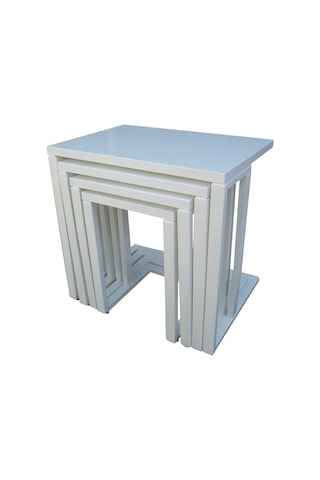 Zigon Sehpa C Torna Kayın Model Tekerlek ayak MDF tabla Parlak beyaz Lake Boya El Yapım