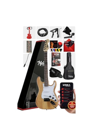 Midex Rph-320wd Ahşap Renk Strat Kasa Sss Elektro Gitar Seti