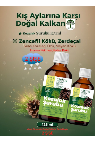 Kozak 2 X 125 Ml Cam Şişe Bergama Kozak Vakfı Kozalak Şurubu Giritli Metin Efendi 250 ML