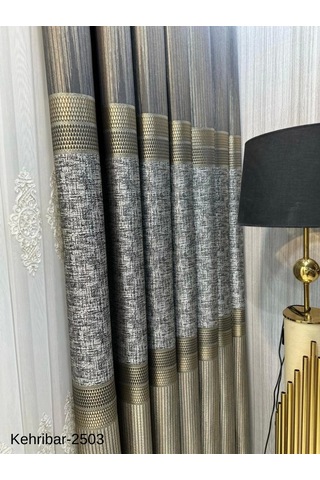 Nivemeshome Kehribar Ft614162 Toprak V-2503 Pano Fon Perde 1/3 Sık Pileli Perde Apm Toprak