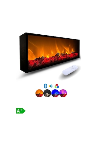Arif Şömine Dekoratif Elektrikli Yapay Şömine - 120x25x15 Cm - Farklı Renk Modları, Kumandalı, Bluetooth