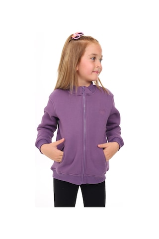 Toontoy Kız Çocuk Dik Yaka Fermuarlı Yarım Düşük Omuz Örme Hırka - 2 İplik Şardonlu Mor