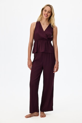Penti Bordo Aurora Dark Saten Çiçekli Atlet Pijama Üstü