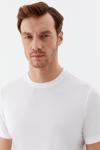 Sabri Özel Bisiklet Yaka Basic Erkek T-shirt Beyaz
