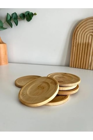 Orret Home 6adet Bambu Çay Tabağı, Çay Bardağı Altlığı, Estetik Sunum Sunumluk, Doğal Malzeme, Çevre Dostu Ve Çok Renkli