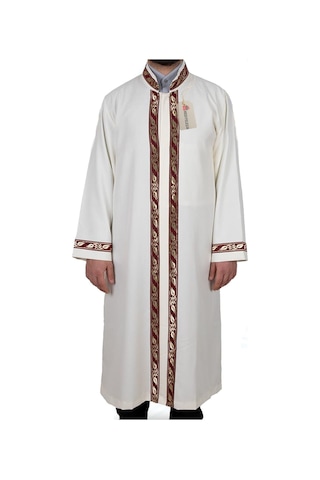 Bordo İşlemeli Sırmalı İmam Cübbesi - Krem