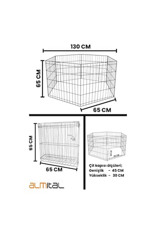 6 Panel 65x65cm Katlanabilir Krom Renk Evcil Küçük Hayvan Kedi Köpek Evi Kafesi Oyun Parkı