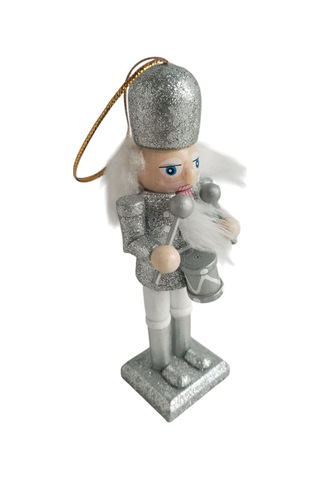 Kurşun Asker 13cm Simli Gri Üniformalı Davullu Yılbaşı Süsü