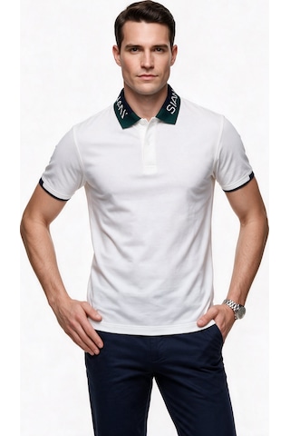 Giant Erkek Polo Yaka Pamuklu Kısa Kollu Logolu T-shirt Beyaz
