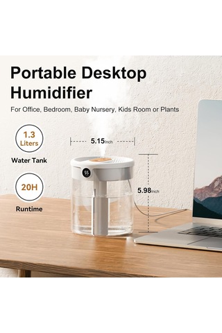 Monyee Ev Ve Ofis İçin 1.3l Soğuk Buharlı Nemlendirici, 20 Saat Kullanım Süresi, 26 Db Sessiz, 360 Çift Açık, Kolay Doldurma-temizleme, Bpa-free
