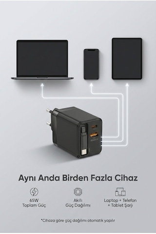 65w Super Fast Charger Type-c Hızlı Şarj Adaptörü Laptop, Tablet & Telefon Uyumlu SİYAH