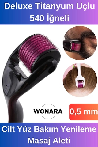 Derma Roller Titanyum Uçlu 540 İğneli Cilt Yüz Bakım Yenileme Masaj Aleti 0,50 Mm